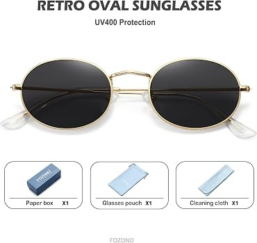Small Retro Oval Sunglasses for Women Men Trendy Metal Sun Glasses Classic Shades FZN903 | Amazon (US)