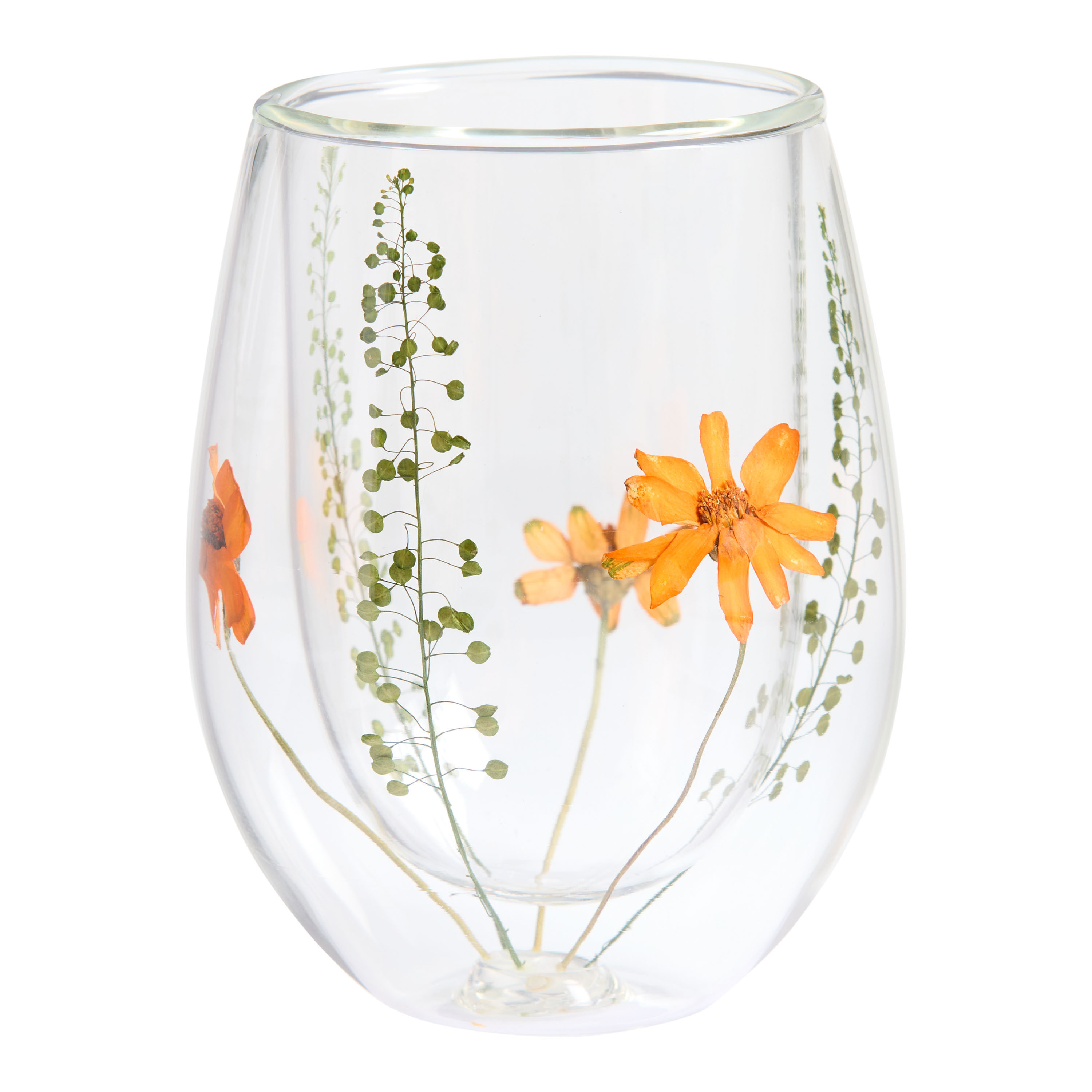 Botanica Pressed Flower Double Walled Stemless Wine Glass | World Market