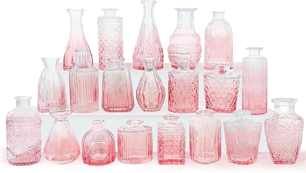 Pink Glass Bud Vases Set of 20 - Mini Vintage Vases for Wedding Decorations, Home Table Flower D... | Amazon (US)