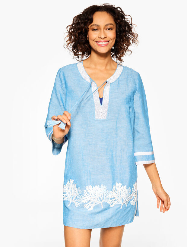 Linen Blend Coral Cover-Up Dress | Talbots