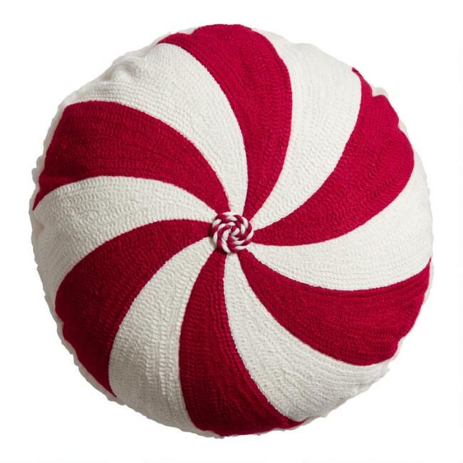 Round Red and White Peppermint Throw Pillow | World Market