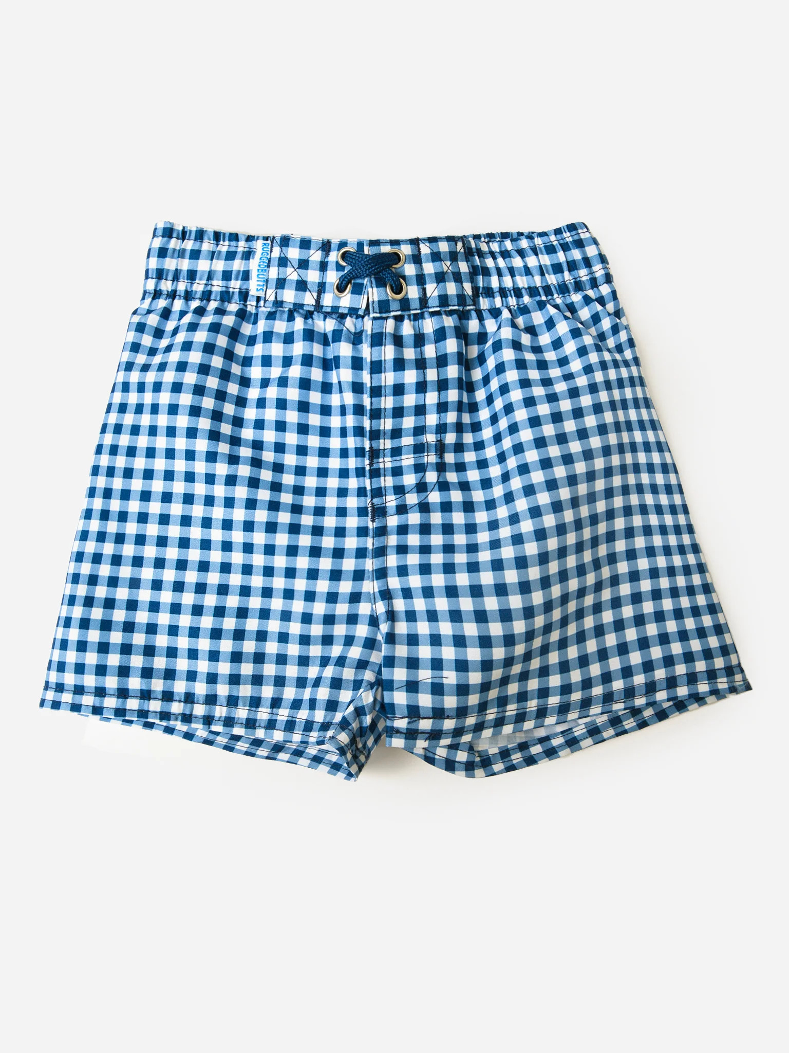 Rufflebutts Boys' Navy Gingham Swim Trunk | Saint Bernard