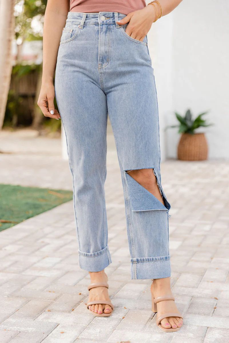 Britt Busted Knee Straight Leg Jeans | Pink Lily