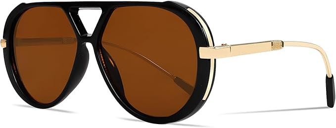 Retro Gold Aviator Sunglasses for Women Men, 2025 Metal Oversized 70s Aviators Black Sun Glasses | Amazon (US)