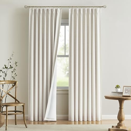 Vision Home Natural Pinch Pleated Full Blackout Curtains Linen Blended Room Darkening Window Curtains 102 inch for Living Room Bedroom Thermal Insulated Pinch Pleat Drapes with Hooks 40" Wx102 Lx2 | Amazon (US)