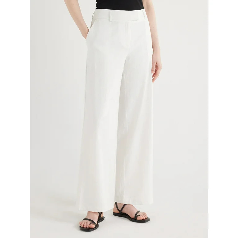 Scoop Women's Tailored Linen Blend Pants with Wide Leg, Sizes 0-18, 31.5’’ Inseam | Walmart (US)