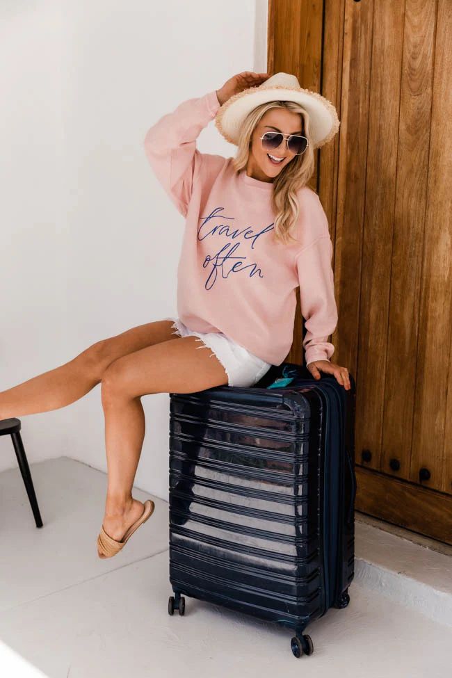 Travel Often Pink Corded Graphic Sweatshirt | Pink Lily