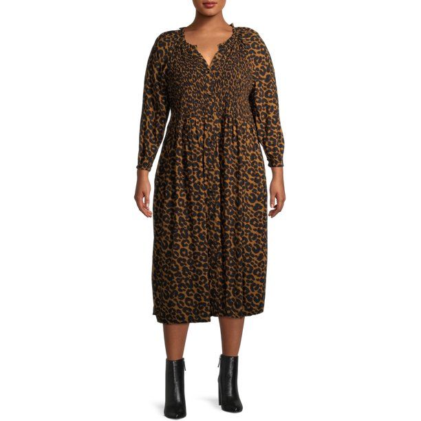 Terra & Sky Women's Plus Size Smocked Midi Dress | Walmart (US)