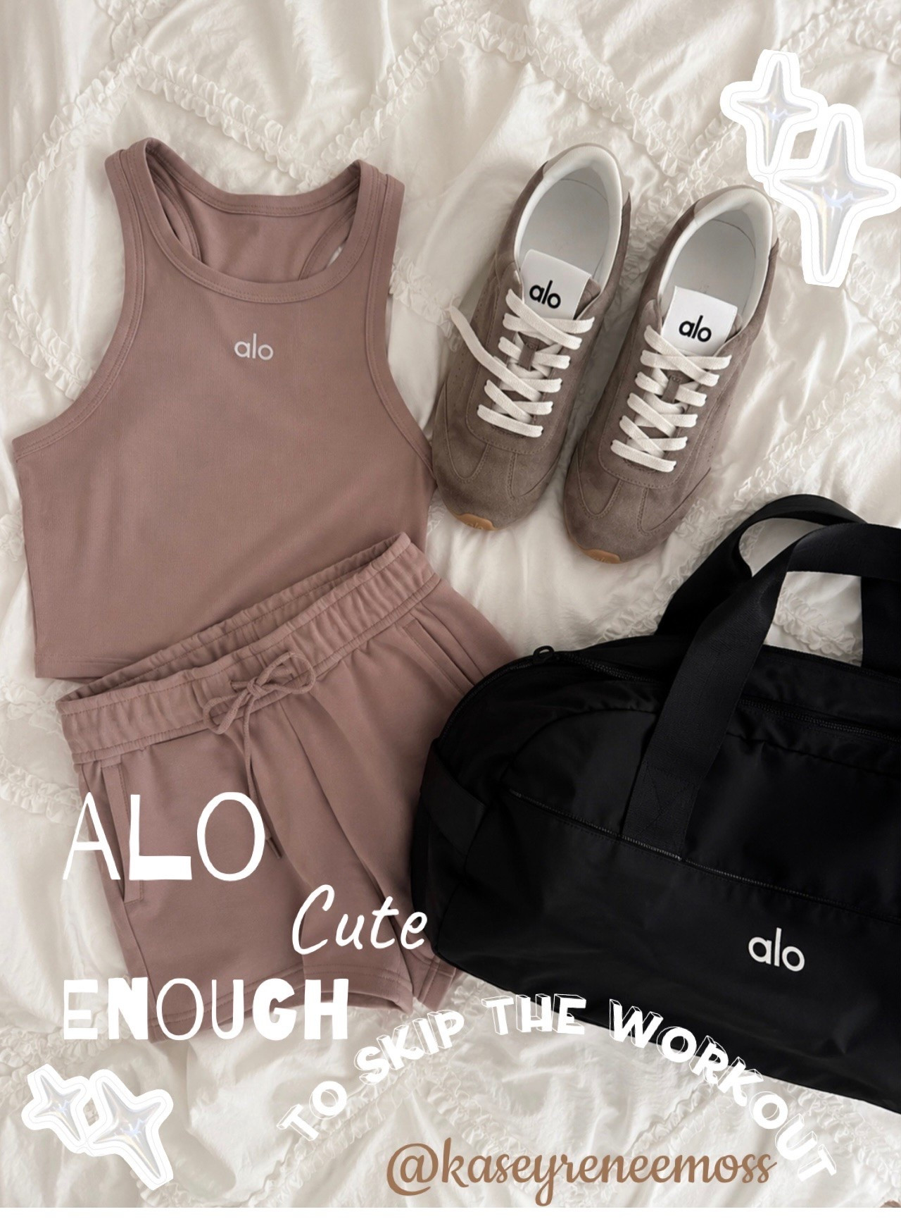 Super cute and stylish alo tank and short set paired with alo tennis shoes! 
“This just might be the cutest workout set I’ve EVER worn.”