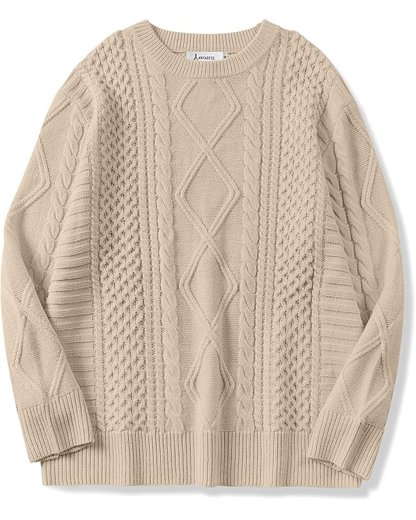 ANRABESS Sweaters for Women Oversized Cable Knit Fall Long Sleeve Crewneck Casual Pullover Sweate... | Amazon (US)