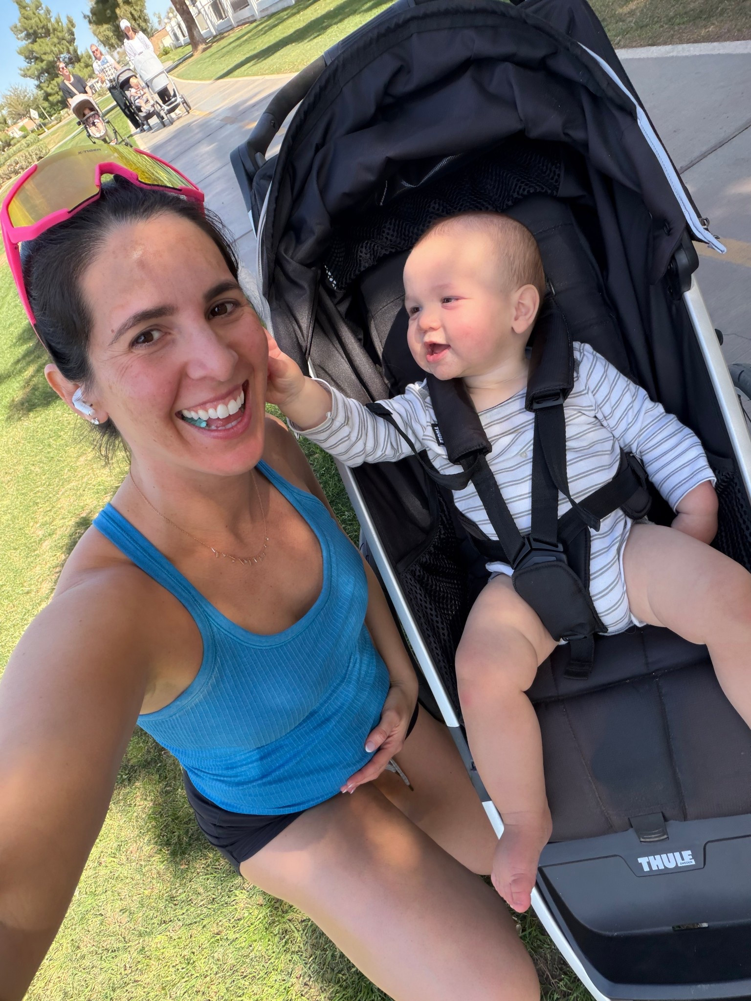 Lunch time run with my guy! ☀️ planning to take advantage of these days before it gets too hot or me too big 😅

Shirt is Lululemon in my typical size small. Exact shirt but different color blue. 

Vuori shorts will be on big time sale next week!! 

LTK bump, ootd, 22 weeks pregnant, fit pregnancy 

#LTKActive #LTKSpringSale #LTKfitnessgoals