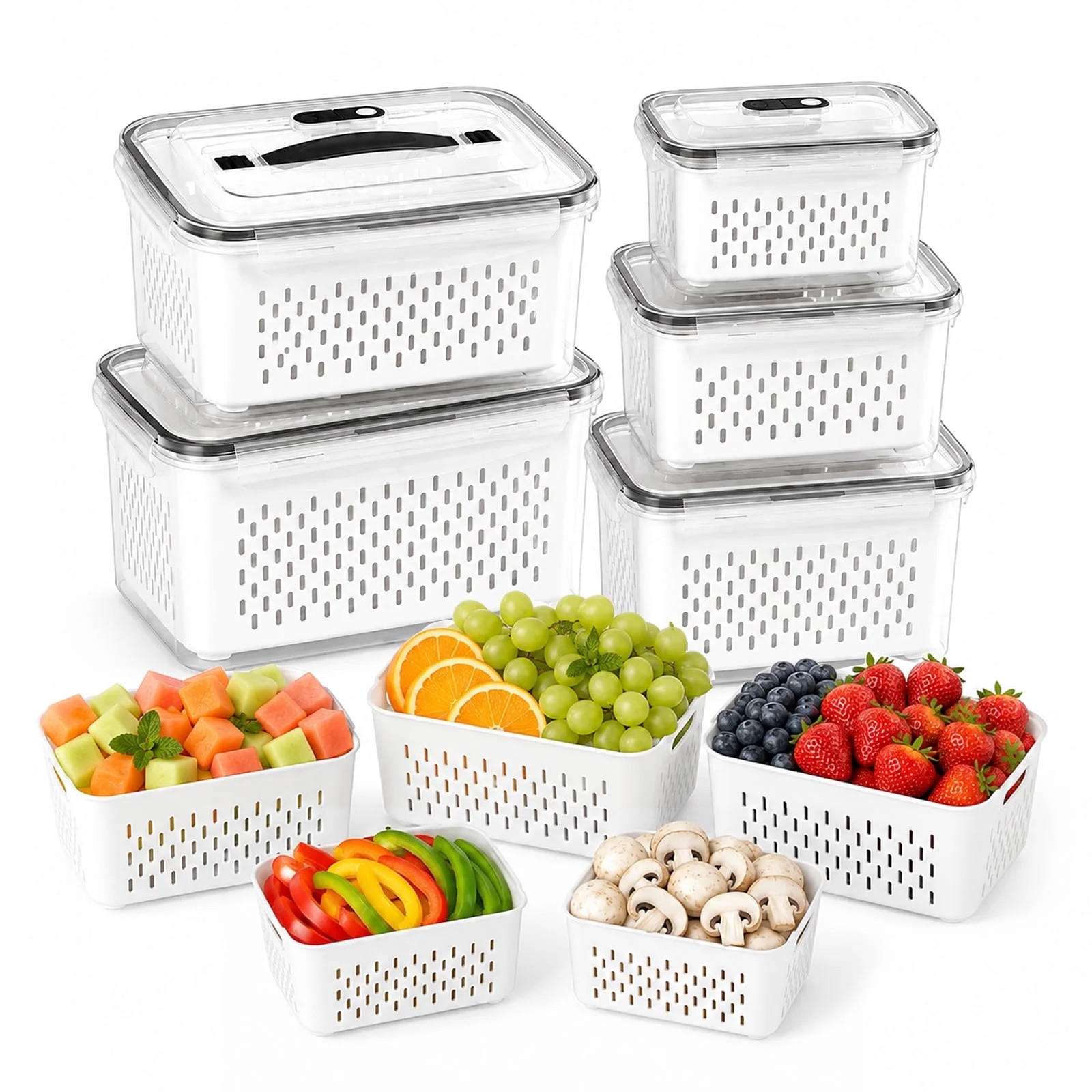 5-Pack Large Refrigerator Fruit Storage Containers with Handles, Leakproof Produce Saver with Rem... | Walmart (US)