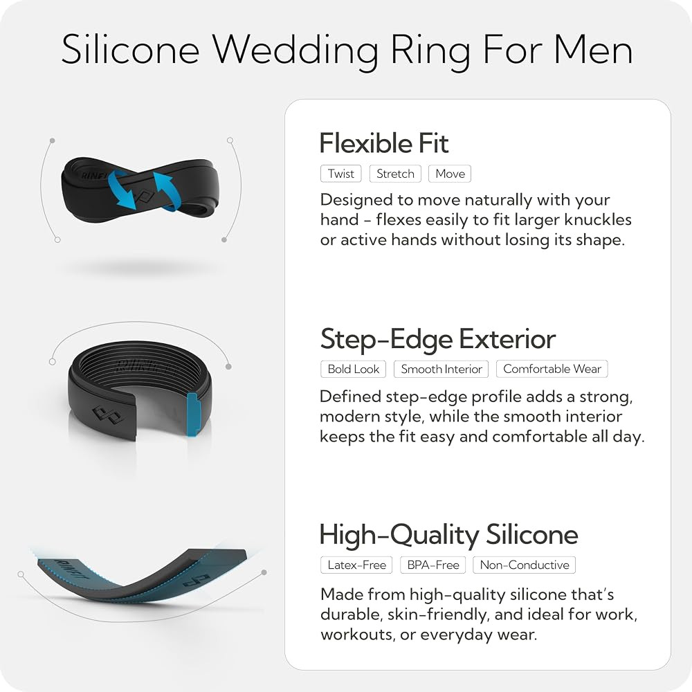Rinfit Silicone Rings for Men 9mm Wide, 2mm Thick - Mens Rubber Wedding Bands - Infinity Silicone... | Amazon (US)