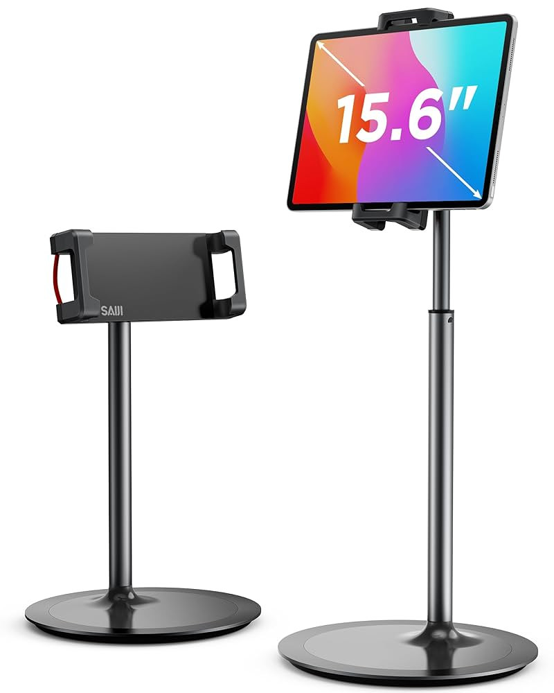 SAIJI Tablet Stand Holder, Height Adjustable Portable Monitor Stand, 360 Degree Rotating, Aluminu... | Amazon (US)