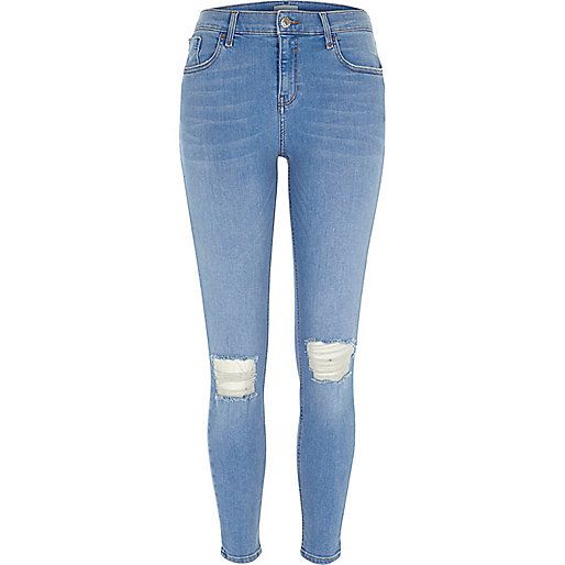 Bright blue ripped Amelie super skinny jeans | River Island (UK & IE)