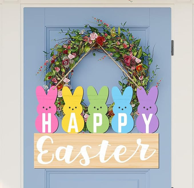 Easter Wooden Sign Supplies-Welcome Pees Sign,Happy Easter Peeps Bunny Wooden Door Sign for Sprin... | Amazon (US)