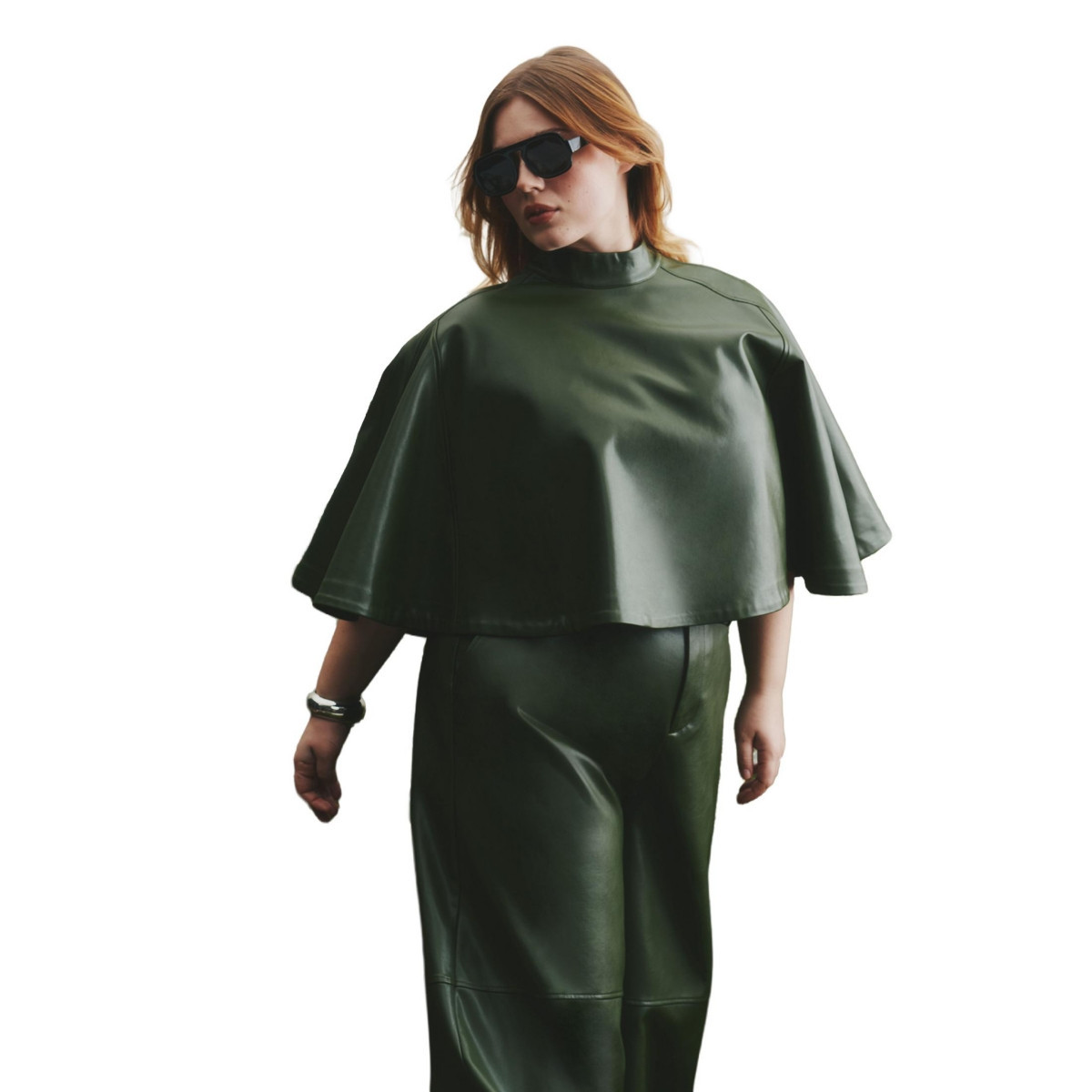 Eloquii Women's Plus Size Faux Leather Cape Top - Dark forest green | Macy's