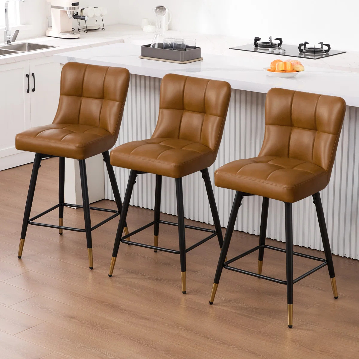 26"Swivel Upholstered Bar Stool (Set of 3) | Wayfair North America