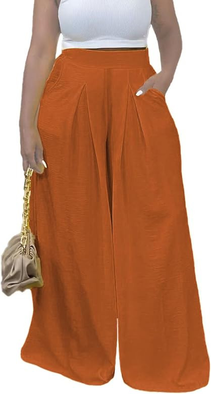 Women's Wide Leg Long Palazzo Pants High Waist Loose Fit Casual Flowy Pants Trousers with Pockets | Amazon (US)