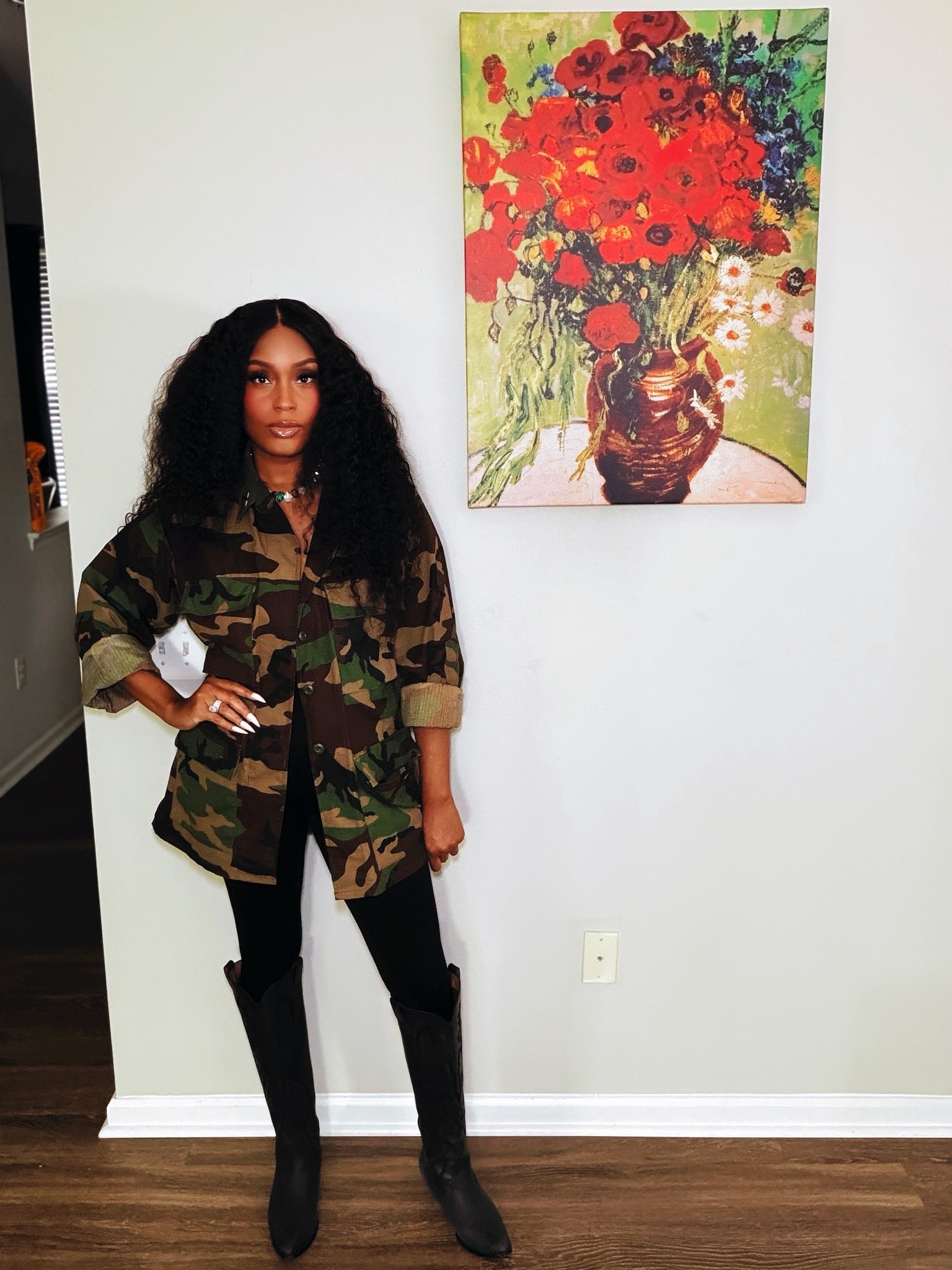 One thing about me, I’m always going to love a good statement jacket. Added boots and kept the rest simple because the camo already does enough. Wearable outfits that still have personality will always win for me.

#LTKootd #LTKSeasonal #LTKOver40