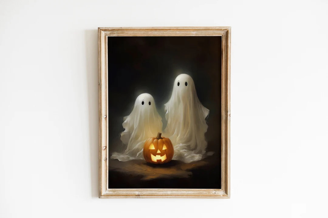 2 Cute Ghosts With Jack O' Lantern Halloween Print | Spooky Wall Art | Halloween Wall Art | Digit... | Etsy (US)