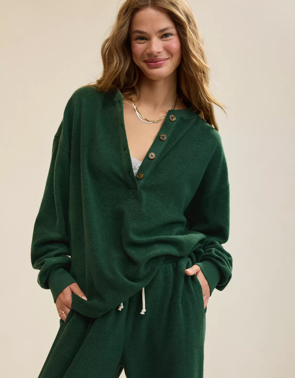 Aerie Sherpa Henley Sweatshirt | Aerie