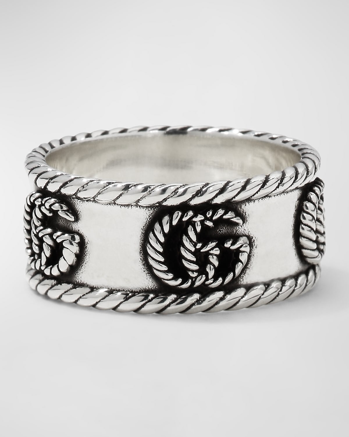 GG Marmont Cabled Sterling Silver Band Ring | Neiman Marcus