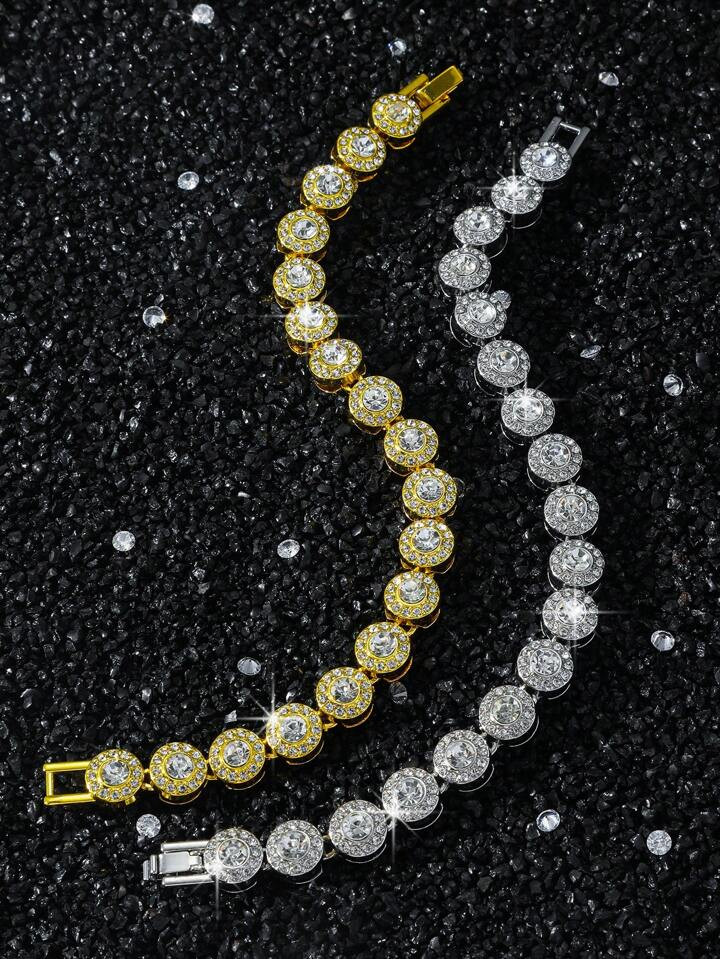 1pc Men's Hip Hop Style Fully Studded Personality Round Diamond Chain-Linked Bracelet, Boyfriend ... | SHEIN