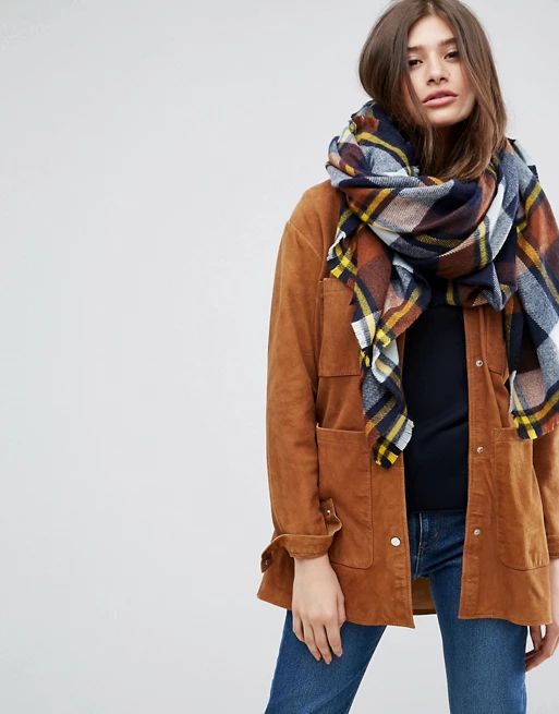 ASOS Oversized Square Scarf In Brown Based Check With Yellow Highlight | ASOS US