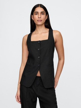 Linen-Blend Square-Neck Longline Vest | Gap (US)