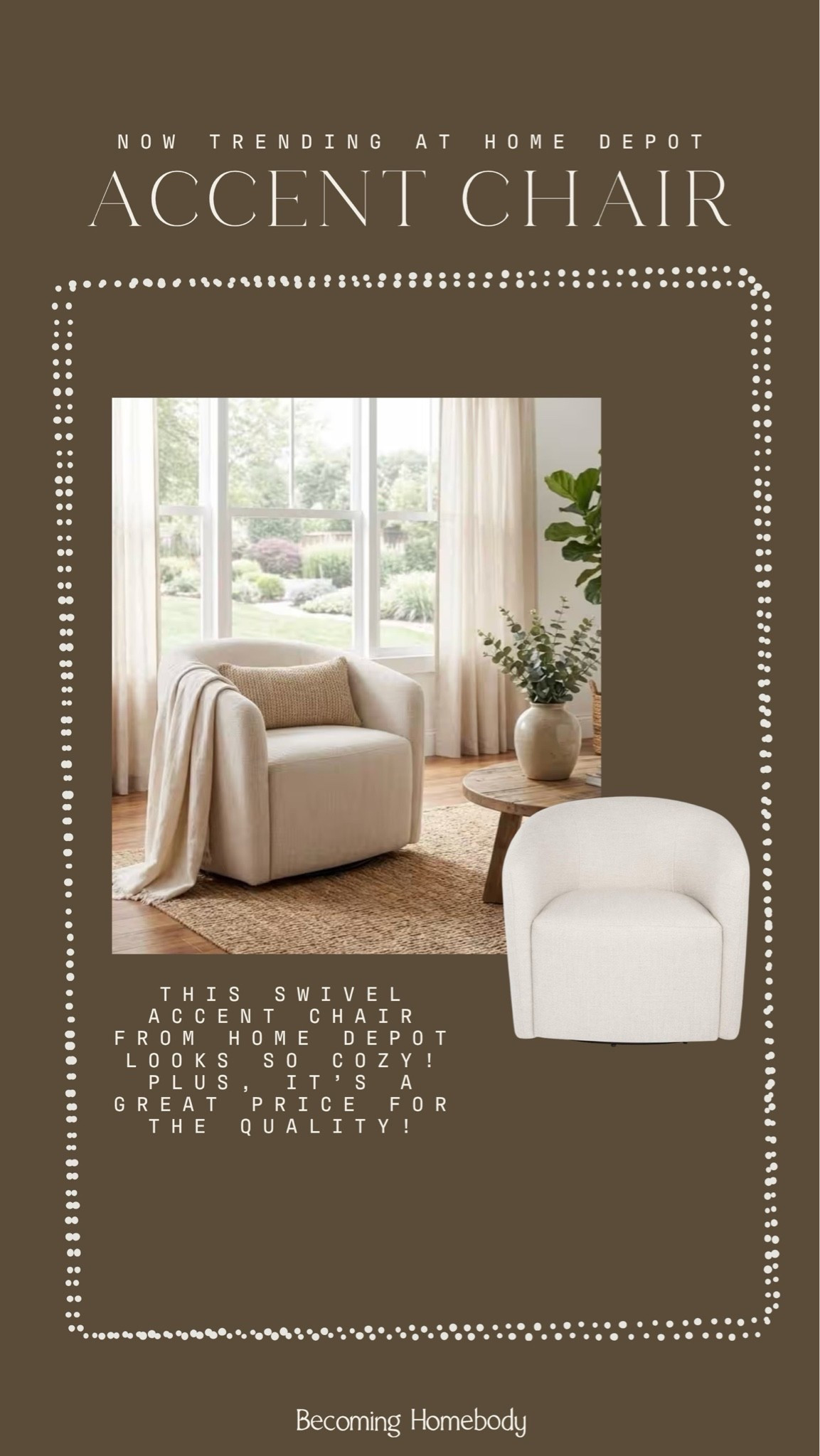 The prettiest accent swivel chair from Home Depot 🙌🏻🤍 Neutral Home, Modern Home, Affordable White Chair