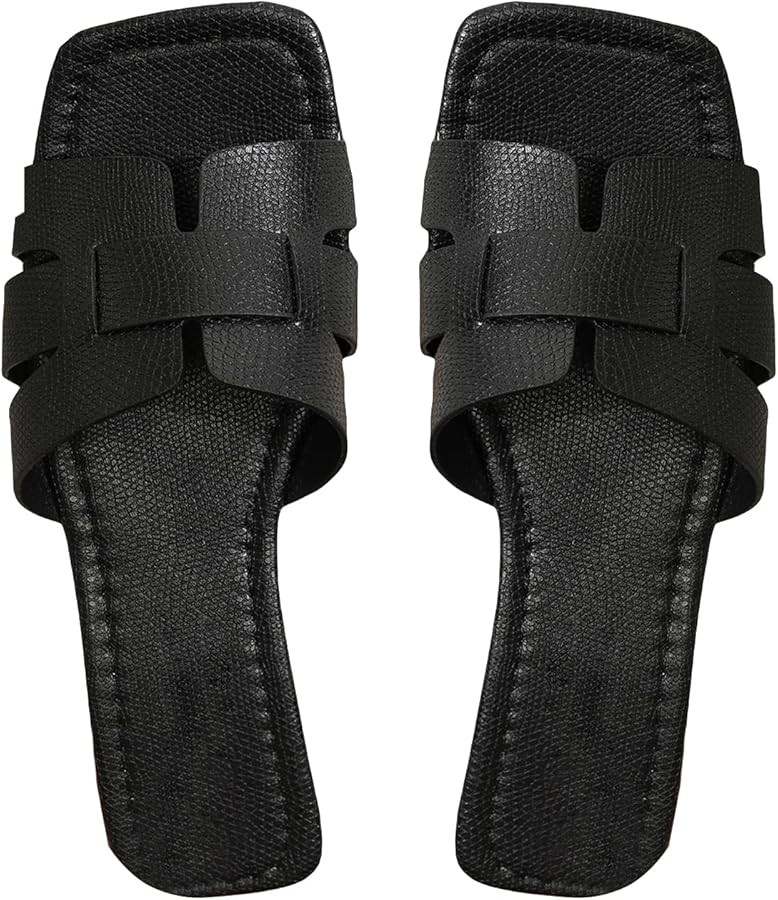 GORGLITTER H Sandals Cut Out Flat Sandals Women Dressy Flat Cross Strap PU Leather Flat | Amazon (US)