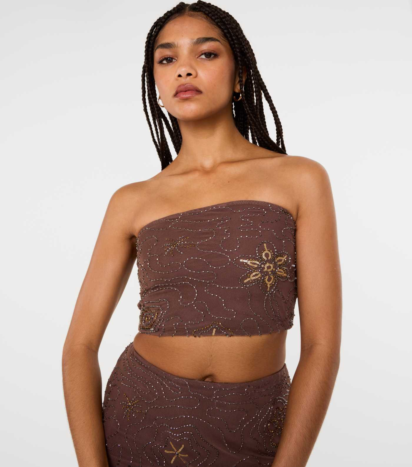 Pink Vanilla Brown Sequinned Bandeau Top | New Look | New Look (UK)