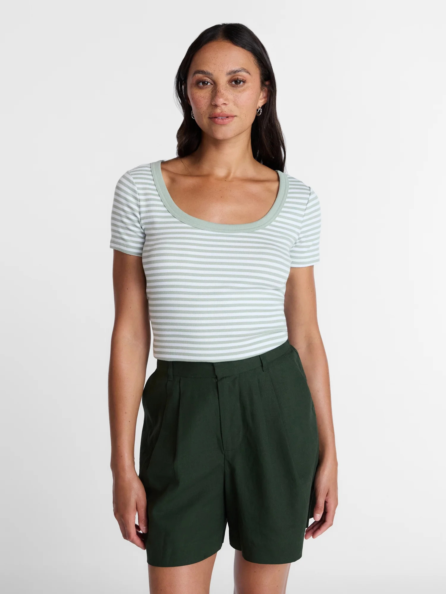 Time and Tru Women's Ribbed Scoop Neck Tee with Short Sleeves, Sizes XS-XXXL | Walmart (US)