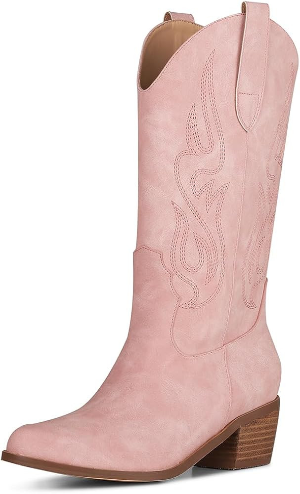 AOSPHIRAYLIAN Cowboy Boots for Women Retro Pointed Toe Pull On Block Chunky Heel Glitter Sparkly ... | Amazon (US)