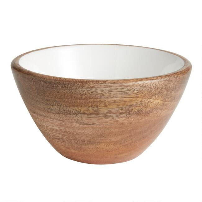 Small White Enamel Wood Bowl | World Market