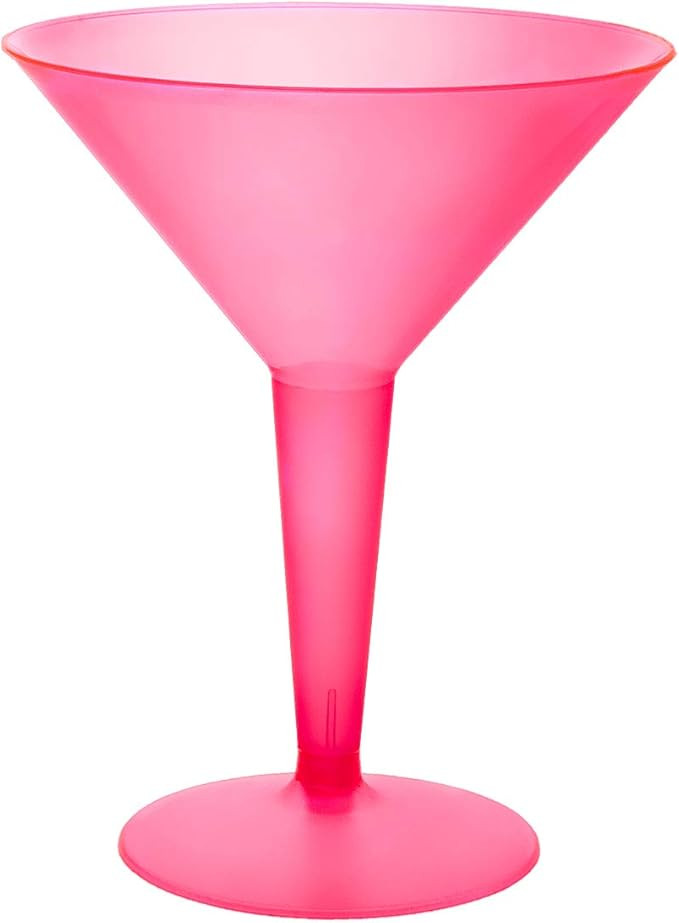 Party Essentials Hard Plastic Two Piece 8-Ounce Martini Glasses, Neon Pink, 10 Count | Amazon (US)