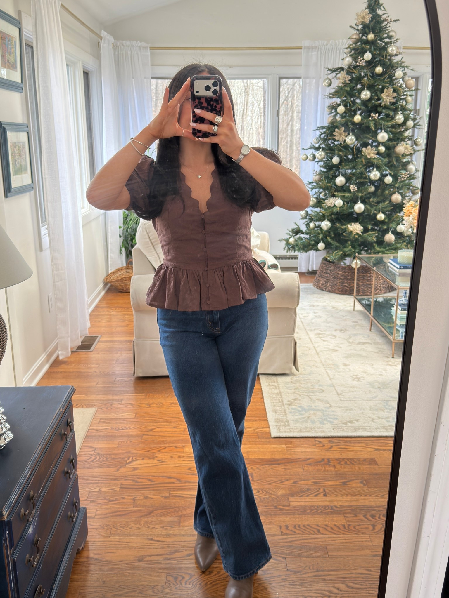 top is sold out almost everywhere, but it’s  ASTR the label Arley top 🤎 

#LTKHoliday #LTKSeasonal #LTKPetite