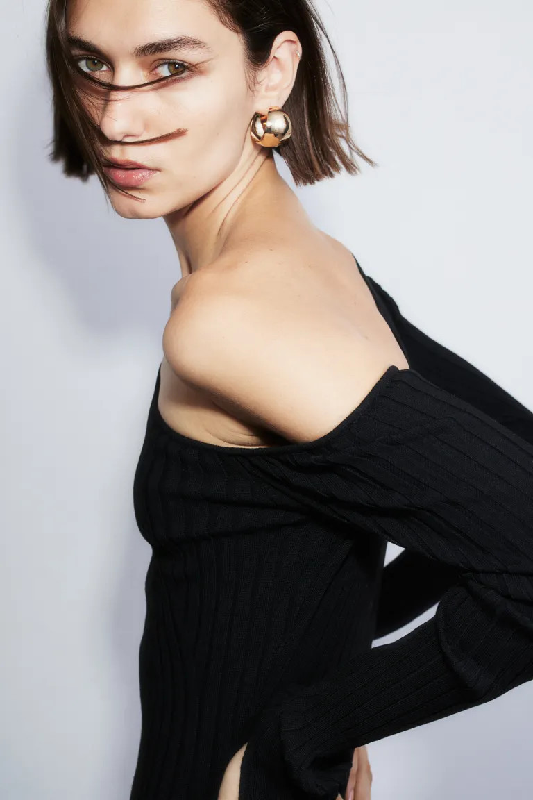 Rib-knit One-shoulder Dress - Black - Ladies | H&M US | H&M (US + CA)