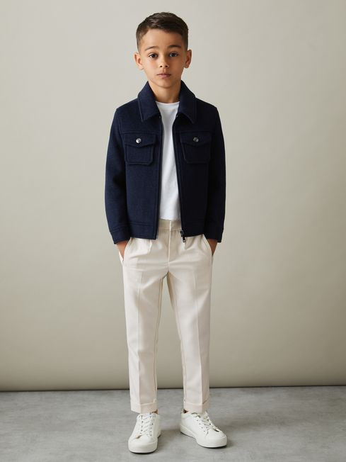 Relaxed Elasticated Trousers with Turn-Ups | Reiss UK