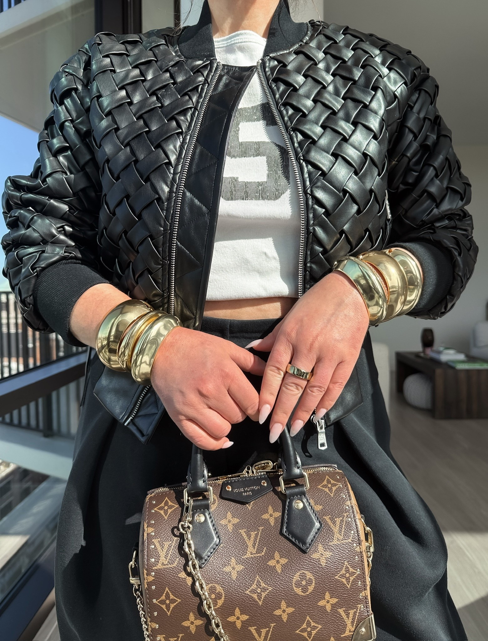 Woven faux leather bomber jacket

#LTKootd #LTKSeasonal
