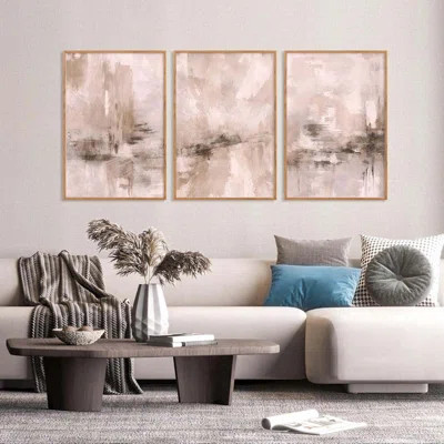 Abstract Neutral Framed Wall Art Set, Minimalist Paint Stroke Canvas Wall Decor, Modern Pastel Grunge Wall Painting, Abstract Shapes Art Print For Liv | Wayfair North America