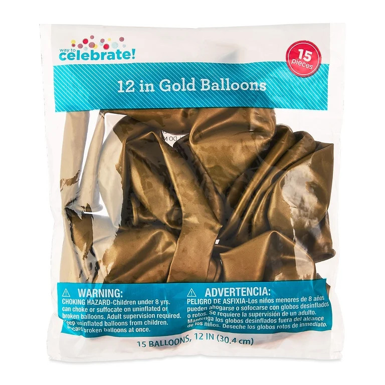 12" Gold Latex Balloons, 15 Pieces, by Way To Celebrate | Walmart (US)