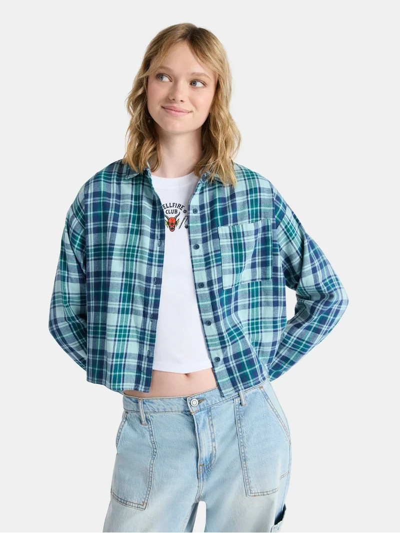 Netflix Stranger Things Cotton Cropped Flannel from No Boundaries, Women’s & Women’s Plus | Walmart (US)
