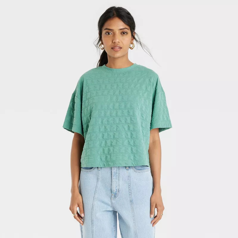 Women's Bell Short Sleeve Quilted Boxy T-Shirt - A New Day™ | Target
