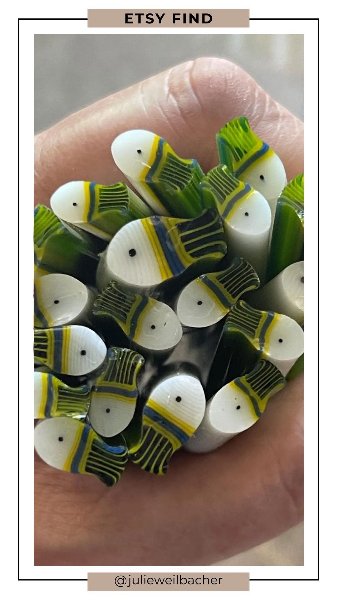 Okay, these glass fish murrini are ridiculously cute. 🐟✨ The little fish expressions?? Why do they somehow look both confused and delighted to be here? 😂

Available in precut pieces or cane, they’re perfect for ocean-themed mosaics, mixed media art, jewelry, ornaments, flower pots, mirrors, stepping stones, and summer crafts. The cheerful colors and playful fish expressions chef’s kiss coastal summer perfection to include in creative projects...or honestly, displayed in a sweet little dish as part of a beach cottage tablescape.

I love keeping a variety of murrini in my studio because they can completely transform a project, whether they’re used as a subtle accent or the star of the design. They’re like the jewelry/accessories of mosaics: sometimes subtle, sometimes the entire outfit.

For mosaic tips, tutorials, inspiration, and so much more please visit my YouTube channel: YouTube.com/julieweilbacher, and follow @julieweilbacher on Instagram for all things mosaic art.

#mosaic #craftssupplies #coastaldecor #beachcottage #summerdecor #mixedmediaart #etsy #oceaninspired #summercrafts

#LTKHome