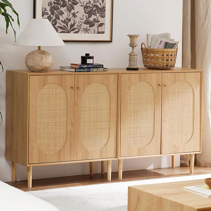 Storage Cabinet with Rattan Doors Set of 2,Boho Buffet Sideboard Bar Cabinet Farmhouse Credenza C... | Amazon (US)