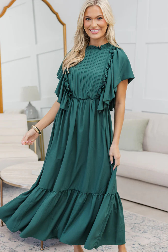NURSING COLLECTION: All The Good Emerald Green Ruffled Midi Dress | The Mint Julep Boutique
