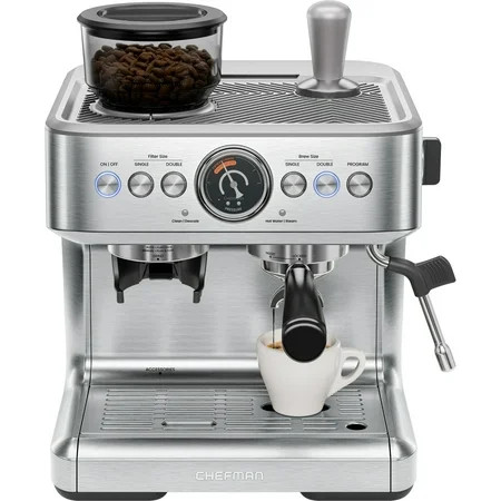 Chefman Crema Supreme Espresso Machine with Conical Burr Grinder and Steam Wand, Stainless Steel | Walmart (US)