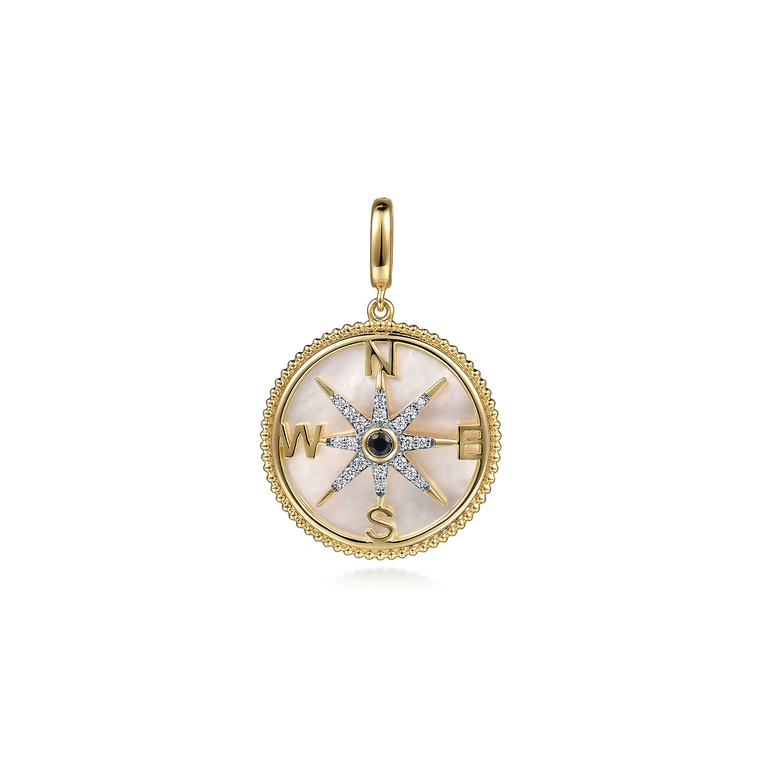 14K Yellow Gold Diamond  Blue Sapphire Compass Medallion Pendant With Detachable Bail | Gabriel & Co. Fine Jewelry And Bridal